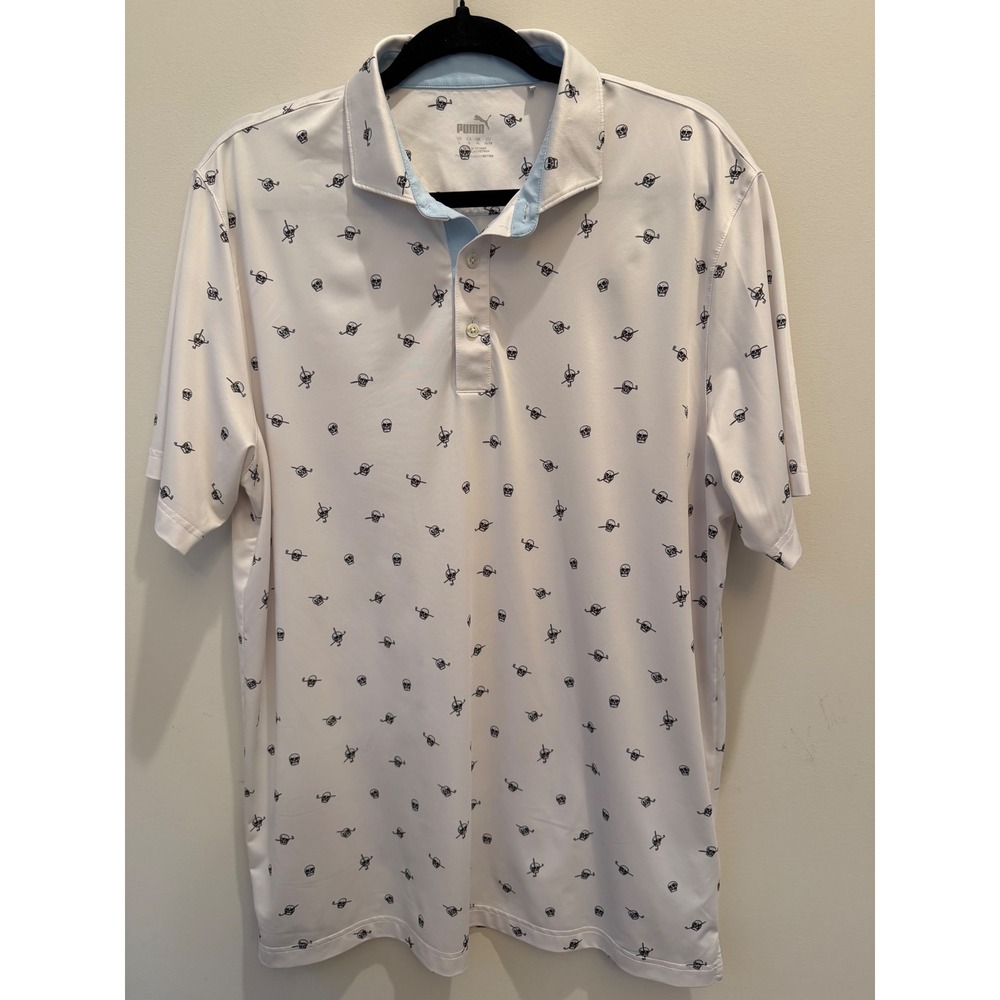 Puma Men's Large All Over Logo Print Polo Shirt Performance Golf Gray